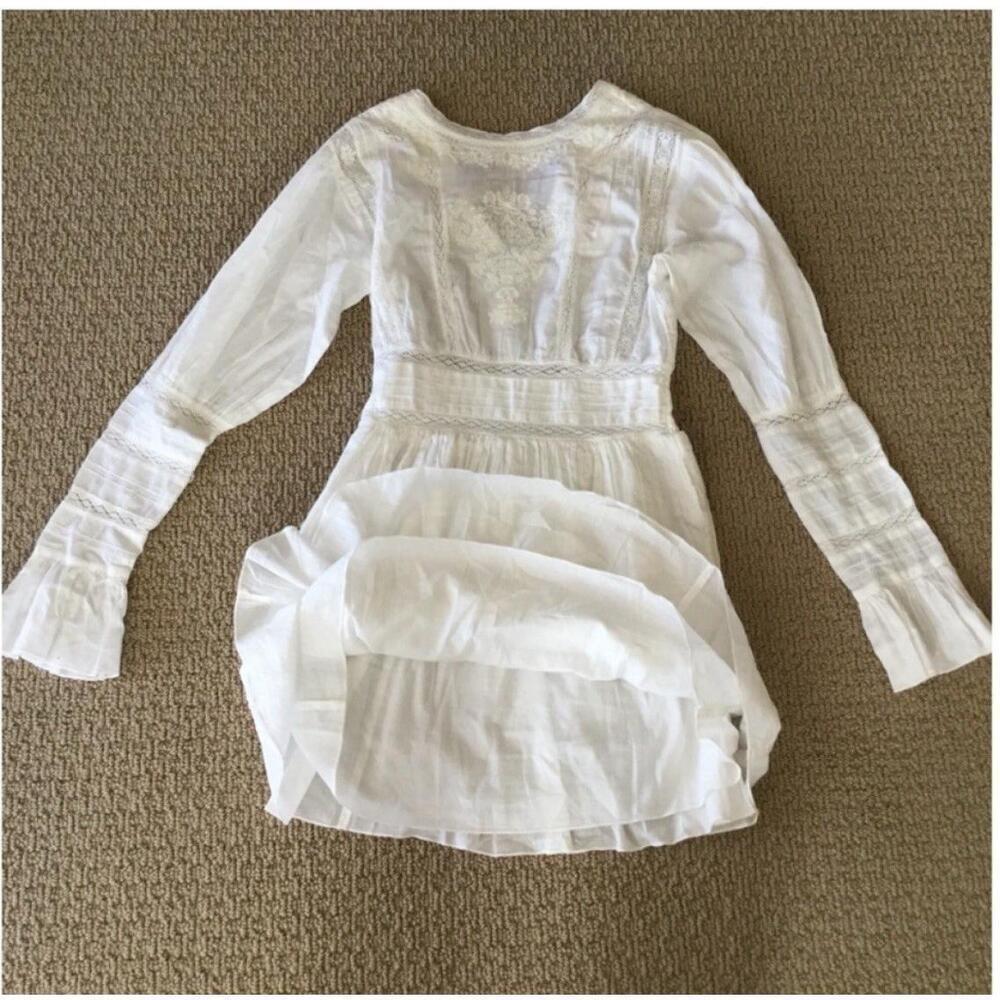 NWOT Free People Ivory Victorian Waisted CROCHET Mini Dress 2 Lace Cotton Womens - Picture 4 of 14